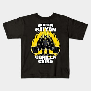 Super saiyan gorilla gains (white text) Kids T-Shirt